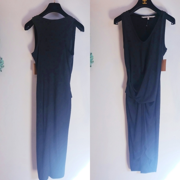 NWT RACHEL ROY Hi-Low Ribbed Tank Midi Dress Black MEDIUM Scoop Neck Ruched Slim - Picture 9 of 14